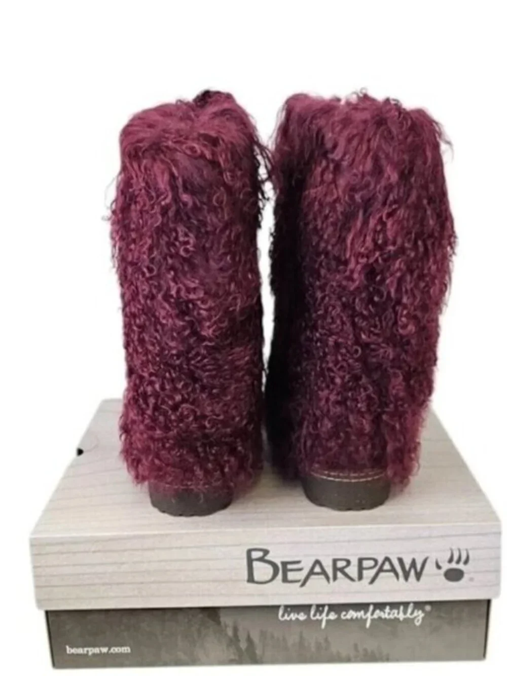 Bearpaw Boetis II Burgundy Curly Lamb Fur Sheepskin Lined Mongolian Boots 7 NEW